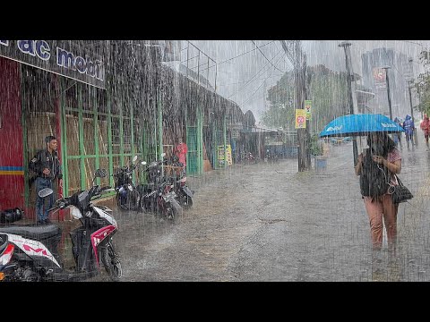 Heavy Rain in My Village, Indonesia | very cold, suitable for insomnia, walking in heavy rain