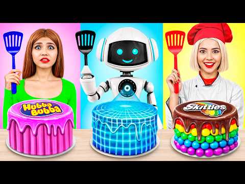 Me vs Grandma Cooking Challenge with a Robot! Cake Decorating Challenge by YUMMY JELLY