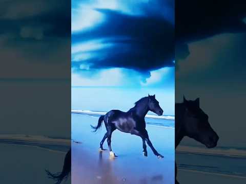 Beautiful Black Horse Running On The Beach 🌆 Most #amazing #reel #statusvideo