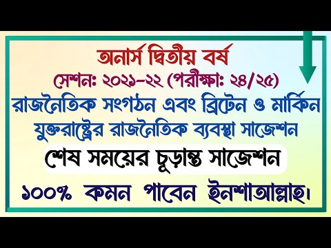 অনার্স দ্বিতীয় বর্ষ | ২১-২২ | রাজনৈতিক সংগঠন এবং ব্রিটেন ও মার্কিন যুক্তরাষ্ট্রের রাজনৈতিক ব্যবস্থা