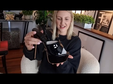 Catie Unboxes Shiny Black 7 Inch High Heel Platform Shoes With Magic Quick Fasten Buckle Ankle Strap