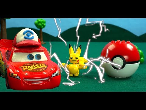 Poke Cars Lightning McQueen Races away from Pokemon Poke Ball