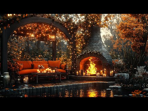 Cozy Autumn Relaxation Space In The Forest 🍂 Fireplace Sounds on Autumn Days for Relaxation, Rain