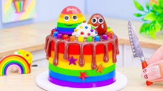 Miniature Chocolate Rainbow Pou Pou Cake🌈Melted Rainbow Mini Cake Decorating Ideas🍫