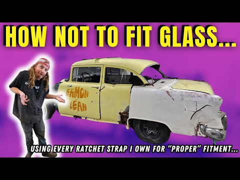 Cut In Half 55 Chevy Gets Glued Back Together- Using Back Glass As A Template?