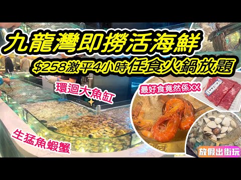 荃灣/九龍灣勁抵食即撈海鮮火鍋！魚缸活海鮮任食4小時🦀三點蟹/草蝦/鮑魚/沙白蜆無限拎 澳洲和牛＋鵝肝多士＋乳鴿+雪糕食到飽｜九龍灣美食 九龍灣火鍋放題 荃灣美食 荃灣火鍋放題 EP47