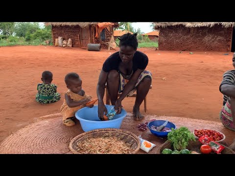 African Village Life #cooking Organic Dried Shrimp Served With Corn Meal For Rural Orphans