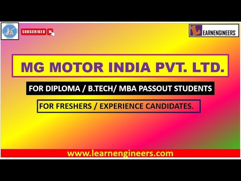 MG MOTOR INDIA PVT. LTD. COMPANY VACANCIES FOR DIPLOMA/B.TECH/MBA FRESHERS / EXPERIENCED CANDIDATES