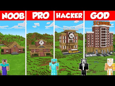 School Build Battle Challenge - Noob vs Pro vs Hacker vs God - Minecraft Animation