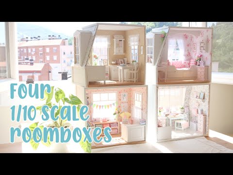 Four 1/10 scale Roomboxes  handmade miniature dollhouse by Nerea Pozo