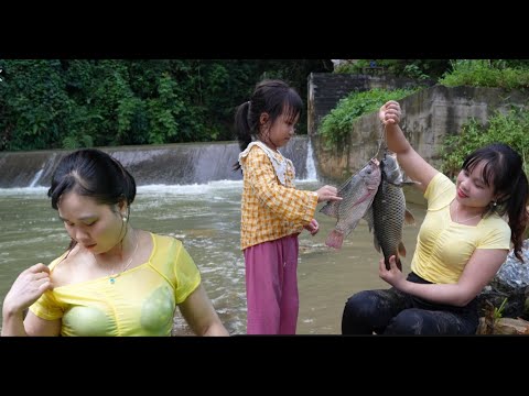 Fishing, cooking, growing mushrooms, harvesting vegetables and selling fruit. Vietnamese girl