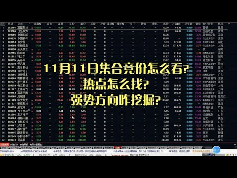 11月11日集合竞价怎么看？热点怎么找？强势方向咋挖掘？