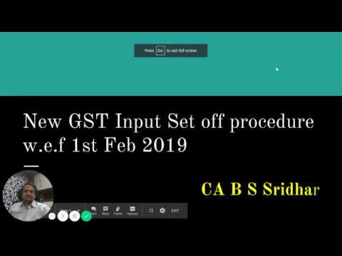 New GST ITC Set off procedure wef 1st Feb 2019