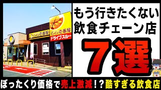 【ゆっくり解説】迷惑行為の連続でもう行きたくない飲食店！？行ったら後悔するオワコン外食チェーン店７選…