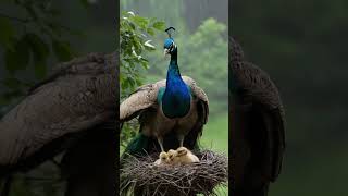 Mother Peacock Keep Her Eyes and Wings for Her Babies 🦚🦚 #nature #relaxingbirdsounds #peacock