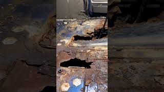 Volvo Rusted floor repair. Volvo floor rust damage