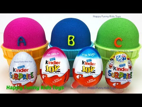 3 Kinetic Sand Ice Cream Cups and Kinder Surprise Eggs Fun for Kids