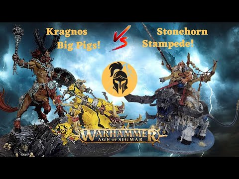 Monster Mash Volume 2: Kragnos and Big Pigs vs Stonehorn Stampede!! Age of Sigmar Battle Report!!