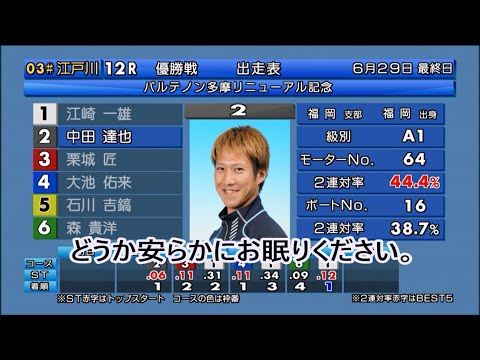 2022年11月6日ボートレース宮島・中田達也選手がレース中の事故で死去。中田選手の最後の優勝レースをアップ（事故のレースはアップしていません）