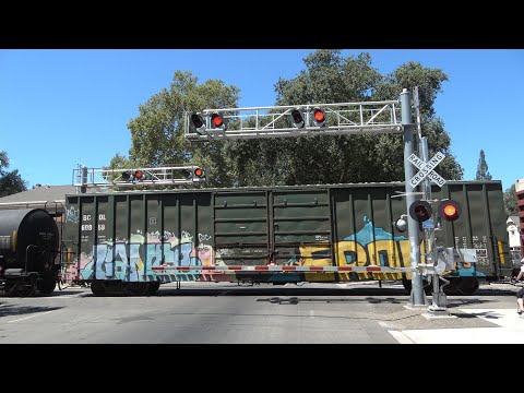 BNSF 8085 Manifest North | G St. Railroad Crossing & Early Activation Times Out, Sacramento CA