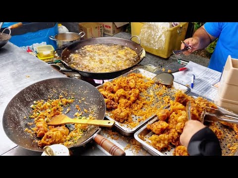 Taiwan Salted Egg Fried Chicken With Fried Rice - The Most Famous Dining Car /金沙炸雞炒飯！好難搶啊～超限量餐車美食！