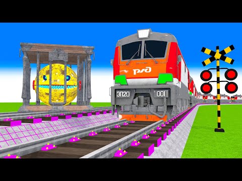 踏切アニメ】あぶない電車 MS PACMAN Vs NEW TRAIN 2024 🚦 踏切 Fumikiri 3D Railroad Crossing Animation #1