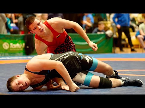 U17 Aidas Sarunas (LTU) vs Kaarel Koobas (EST) 75kg. Boys youth freestyle wrestling.