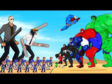 Rescue Team HULK & SPIDERMAN, SUPERMAN vs CHAINSAW MAN, CHUCKY, JASON VOORHEES, SONIC.EXE - FUNNY