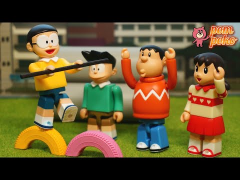 バランス感覚ゼロ！のび太くんはタイヤの橋を渡りきれるのか!? / Nobita crosses the tire bridge