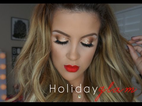 Holiday Glam Makeup: Gold Glitter + Matte Lips