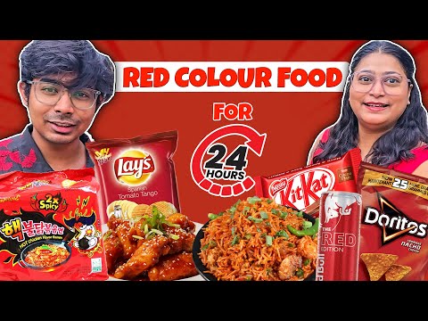 Eating only RED Colour Food For 24 Hours🔴❤🍎 | Food Challenge