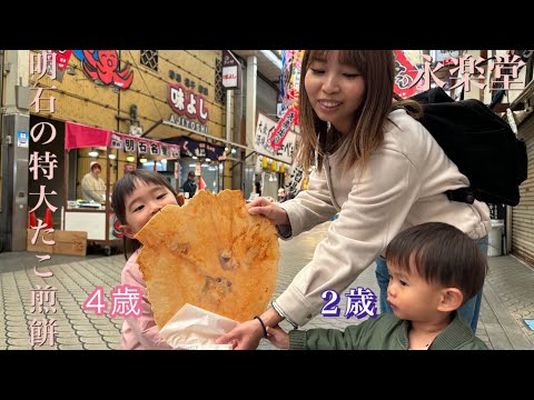 【兵庫県明石市】特大たこ煎餅を喰らう‼︎（永楽堂/ぶらり/子連れVlog /4歳/2歳）