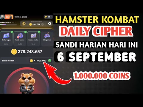 SANDI HARIAN HAMSTER KOMBAT HARI INI 6 SEPTEMBER 2024 | HAMSTER KOMBAT DAILY CIPHER TODAY CODE