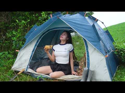 FULL 28 DAY SOLO CAMPING IN THE RAIN FOREST - RELAXING IN THE TENT WITH THE SATISFYING SOUND - ASMR