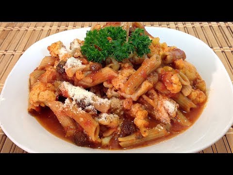 Whole Wheat Pasta Cauliflower In Seasoned Tomato Sauce-Vegetarian Food Recipes-Italian Cuisine