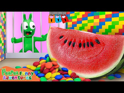 Watermelon 5 Times Challenge - Pea Pea Tries to get Watermelon - Pea Pea Funny Adventures