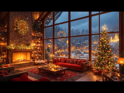 Soft Christmas Jazz Instrumental 🎄 Cozy Coffee Shop Ambience with Warm Fireplace Sounds ☕🔥