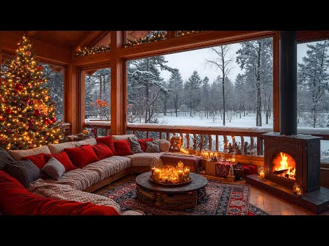 Soft Christmas Jazz 🎄 Cozy Christmas Morning Jazz Ambience with Fireplace Burning, Snowfall Sounds 🔥