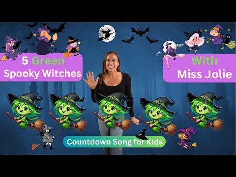 5 Green Spooky Witches with Miss Jolie | Countdown Song for Kids | Toddlers Song