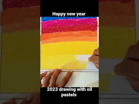 Simple scenery drawing with oil pastels Happy New year 2023 #art #2023  #durgeshinventus #shorts