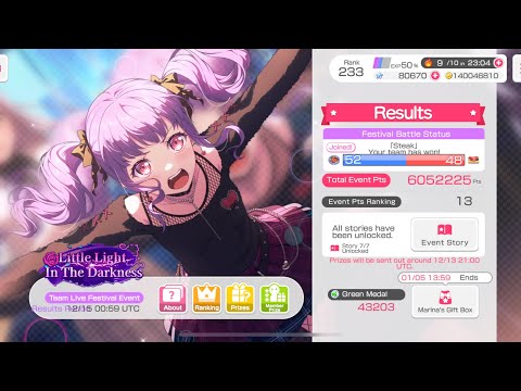 [BanG Dream!] Little Light In The Darkness | [Team Live Festival Event] | T13 (T20) - Results