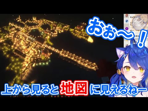 初のエリトラで『イブラヒムの街』と『にじさんじ大橋』の夜景を空中から眺める天宮こころ【にじさんじ/マイクラにじ鯖/切り抜き】