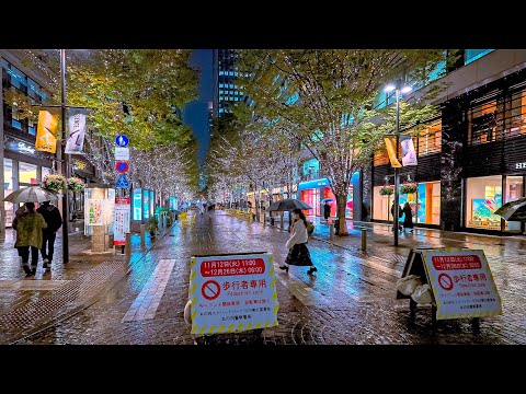 Tokyo Rainy Night Walk | Marunouchi, Nihonbashi illuminaton 2024 • 4K HDR