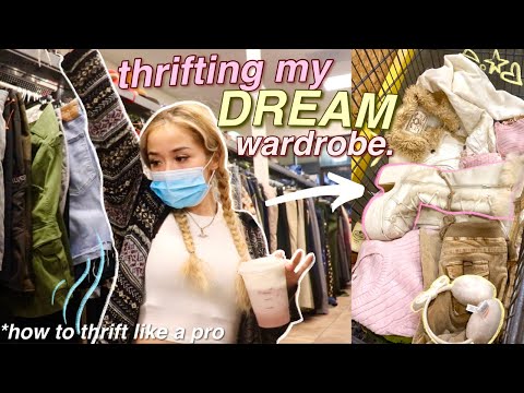 THRIFT WITH ME for my DREAM wardrobe + try-on haul! ft. actually useful thrifting tips!