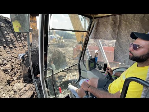 Liebherr 974 Excavator Loading Mercedes & MAN Trucks - Operator View