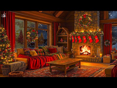 Cozy Christmas Ambience 🎄 Relaxing Christmas Jazz Music & Crackling Fireplace Sounds 🔥