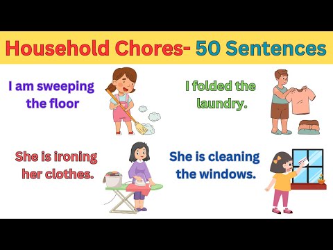 50 Household Chores with sentences | Action Verbs For Beginner Daily English #kidslearning #forkids