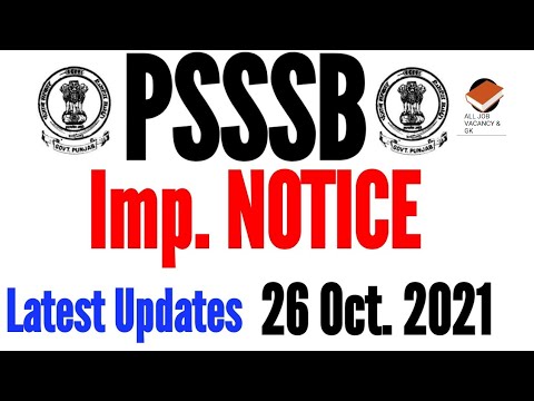 PSSSB Imp. NOTICE | 26 OCT. 2021 | PSSSB RECRUITMENT | LASTEST UPDATE | PSSSB |