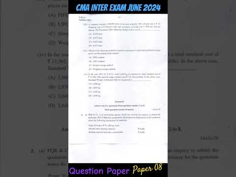 CMA INTER EXAM JUNE 2024| PAPER 8 | QUESTION PAPER| COST ACCOUNTING| #trendingshorts #youtubeshorts