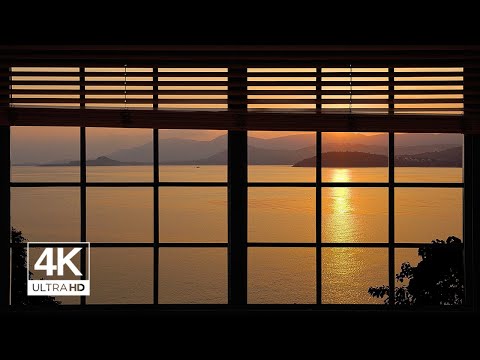 4K island sea during sunset window view - Relaxing, Calming, Ambience, white noise (ASMR)